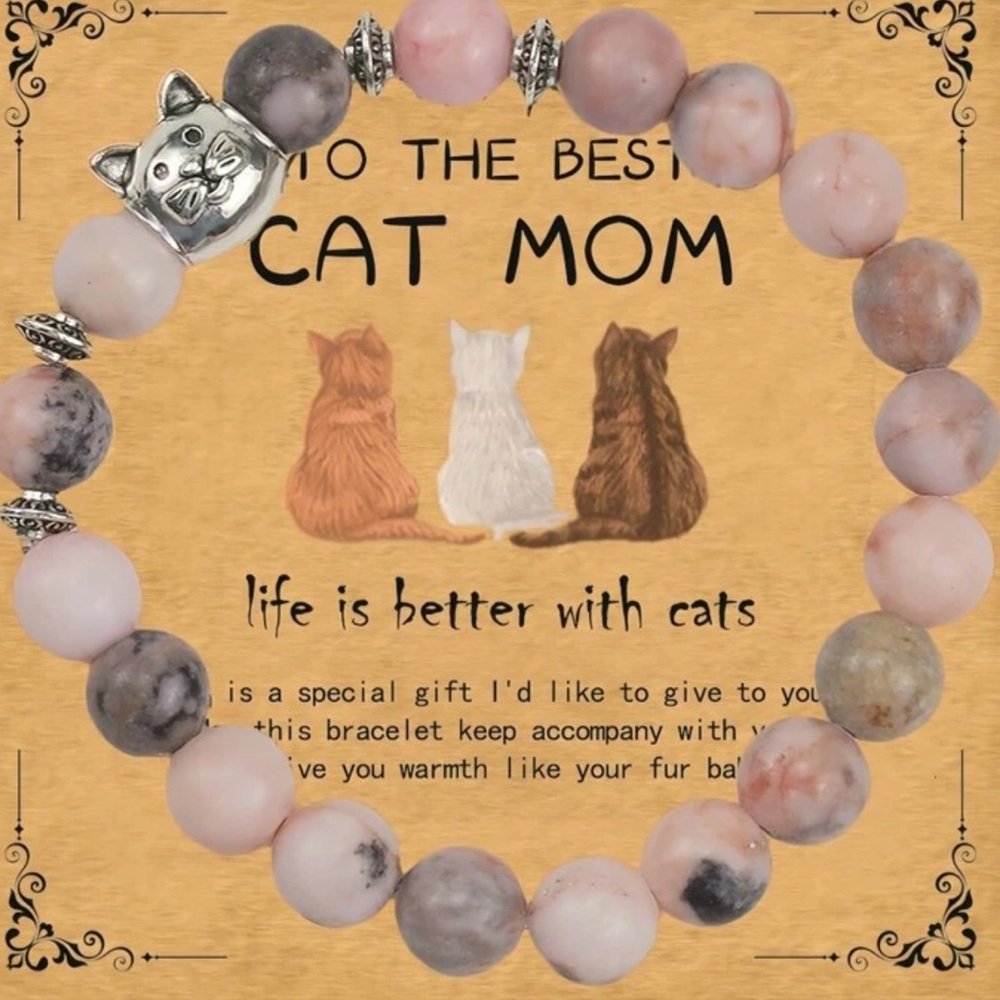 😻😽😺 TO THE BEST CAT MOM STONE BEAD STRETCH BRACELET❗️